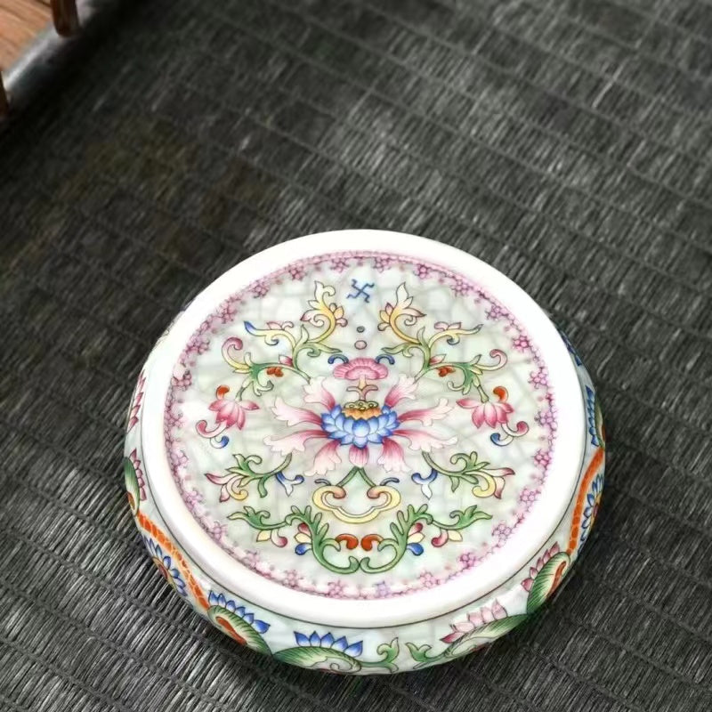 Enameled ceramic teacup coaster vintage