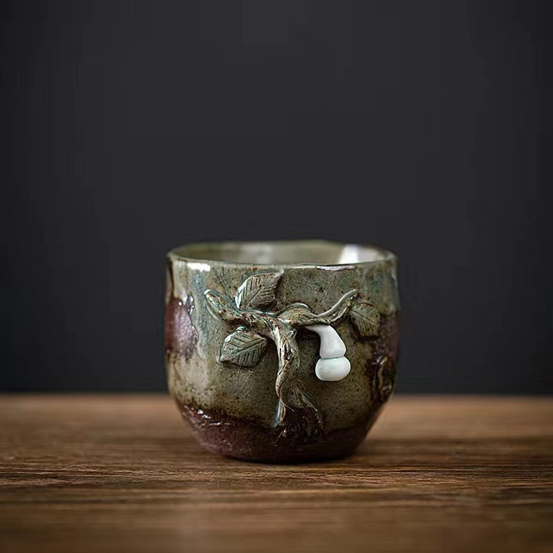 Vintage wooden hand-pressed floral tea cup