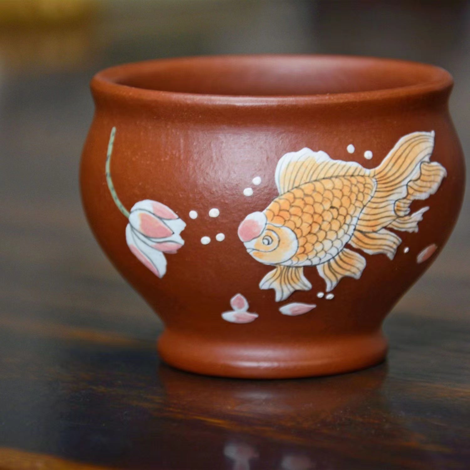 Yixing zisha hand-painted goldfish teacup