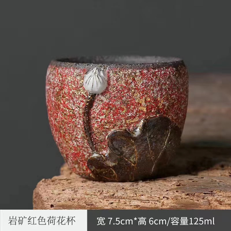 Master Collection---Taiwan old rock clay wood fired vintage Rock Flower Tea cup(M513)