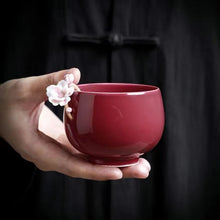 Load image into Gallery viewer, Red hand-kneaded floral Teacup
