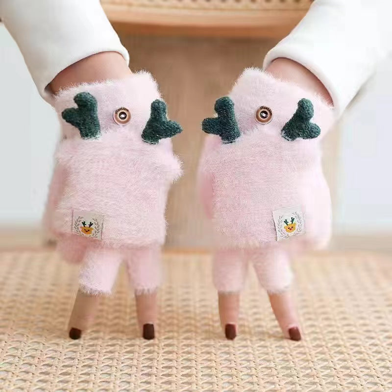 Warm and cold gloves Cute fingerless flap half finger gloves