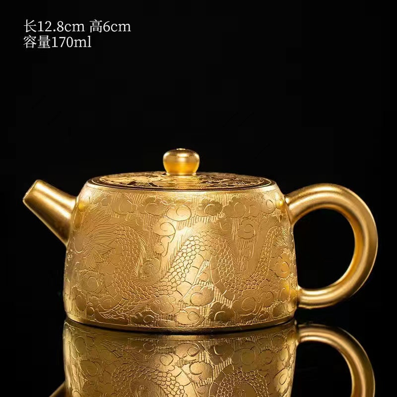 Master Collection------A submerged carved dragon and phoenix alabaster high-grade Teapot(M530)