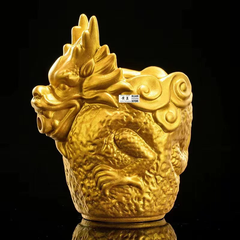 Master Collection------Purple Clay Golden Dragon Flying Gilt Tea Set Handmade Tea Cup(M533)