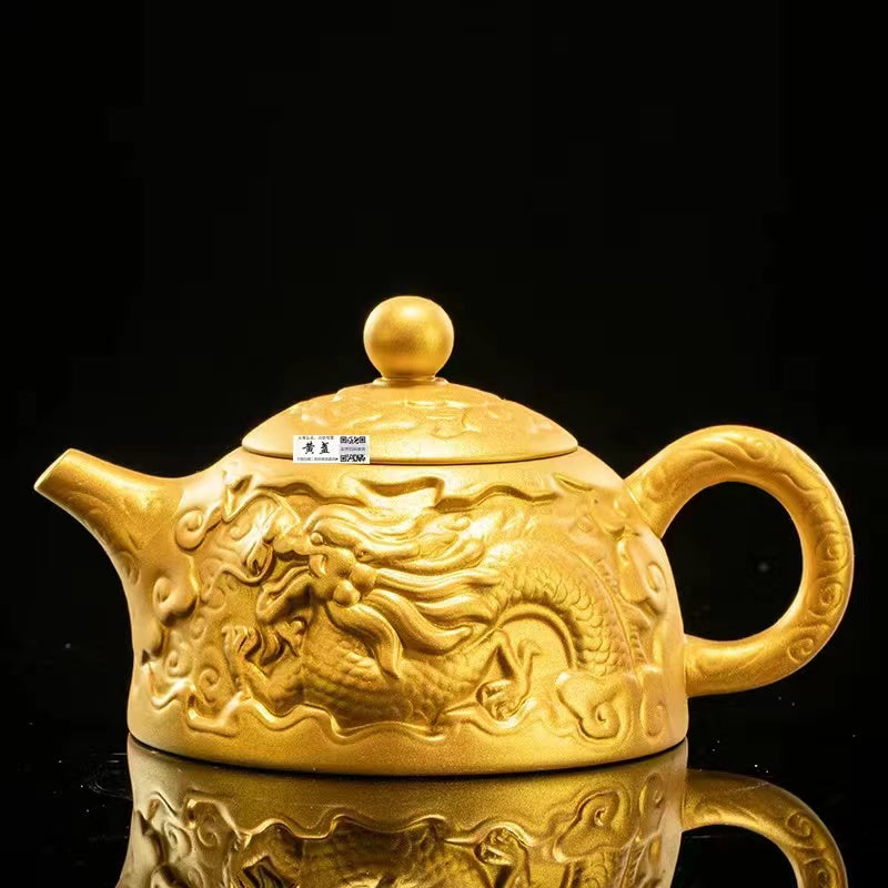 Master Collection------Purple Clay Golden Dragon Flying Gilt Tea Set Handmade Tea Cup(M533)