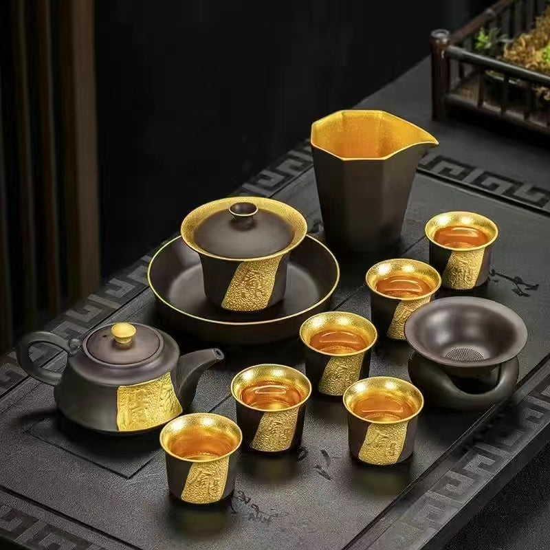 Master Collection------Yixing Purple Clay Gold Inner Pot Kung Fu Tea Set(M536)