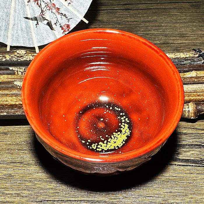 Master Collection------Red Lotus Lotus Leaf Handmade Tea Cup(M545)