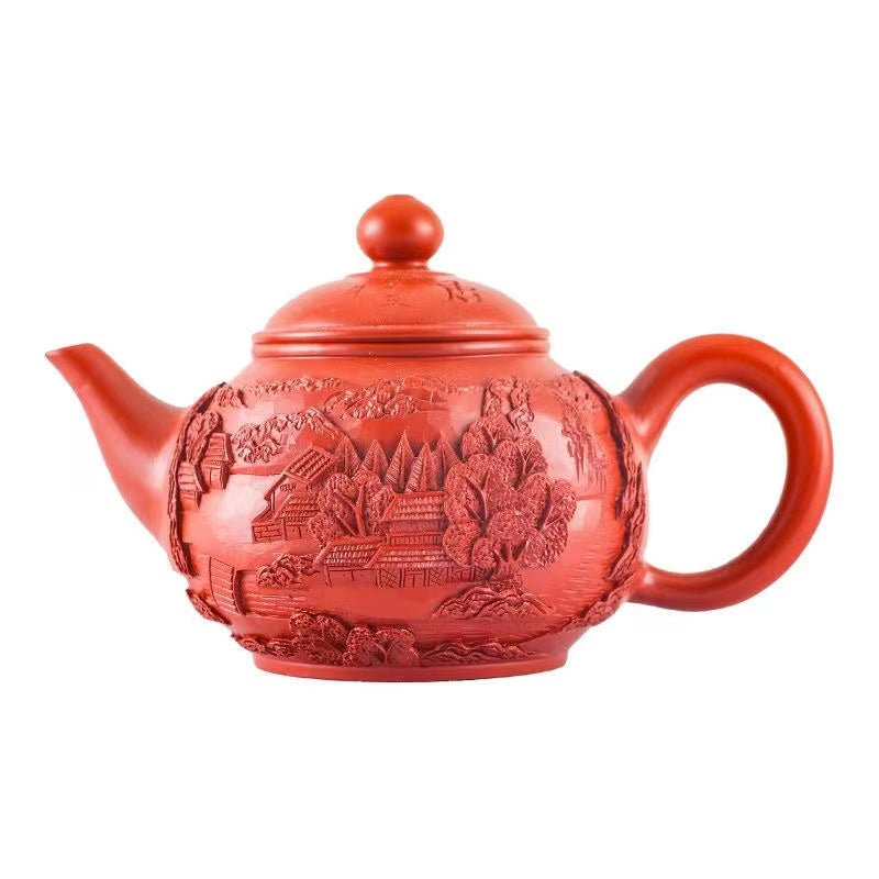 Master Collection------A relief carved spring garden full of colour handmade purple sand Teapot(M548)