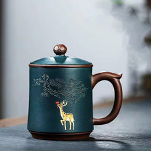 Load image into Gallery viewer, Yixing full hand-engraved and painted yo yo deer singing purple sand tea cup mug
