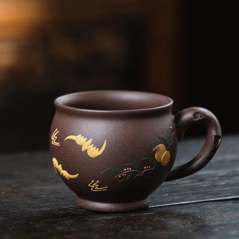 Yixing Purple Sand Cup Clay Painted Small Teacup with Handle