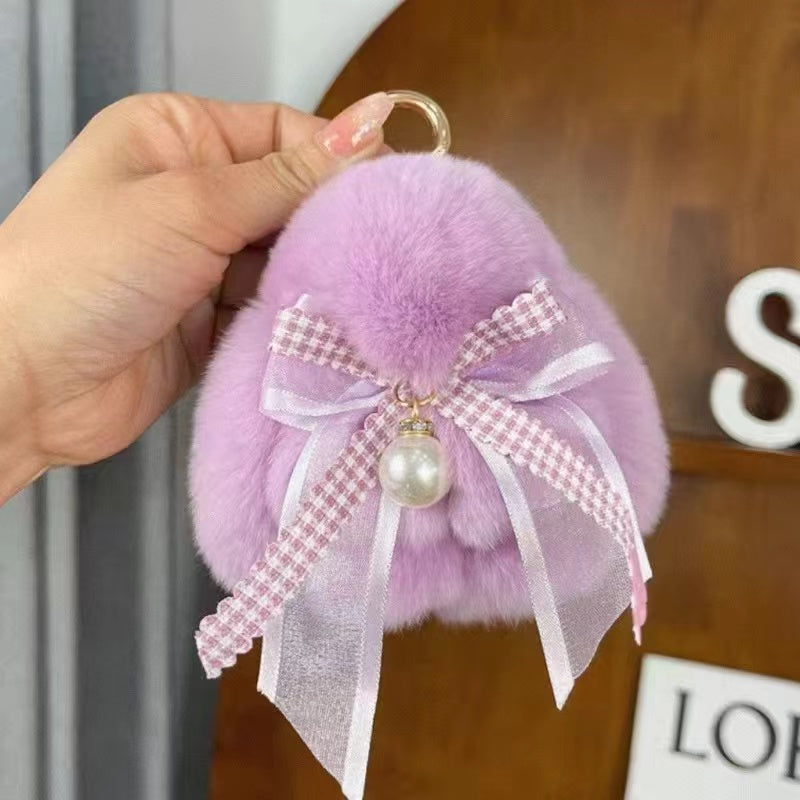 Cute little rabbit fur bow charm keychain