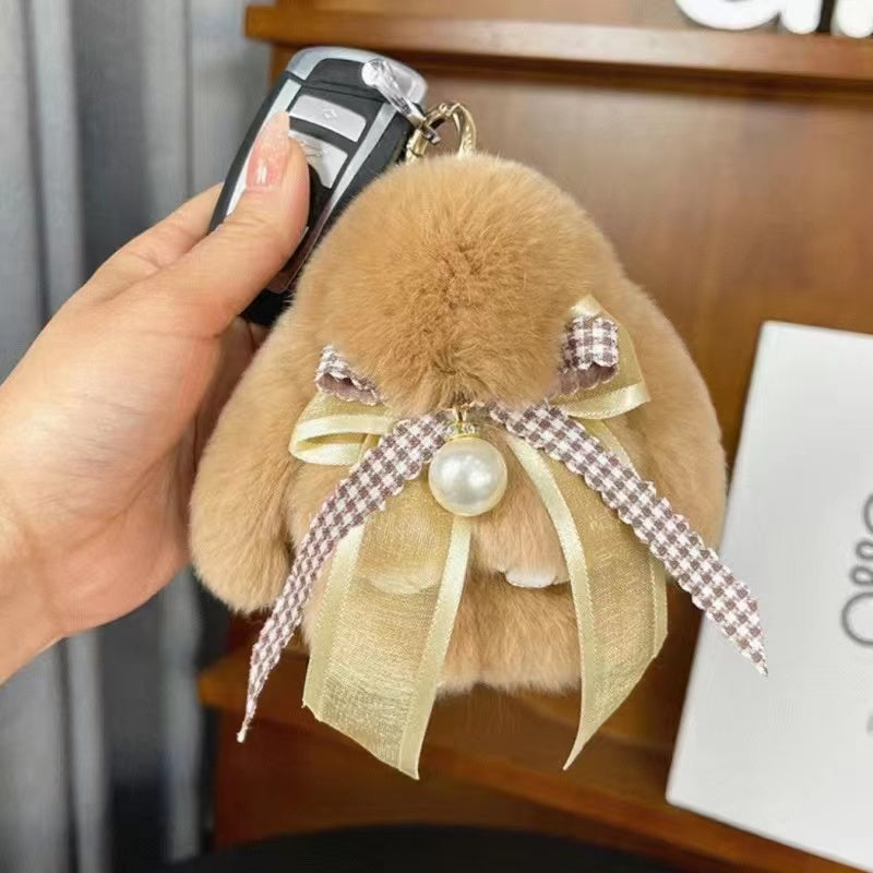 Cute little rabbit fur bow charm keychain