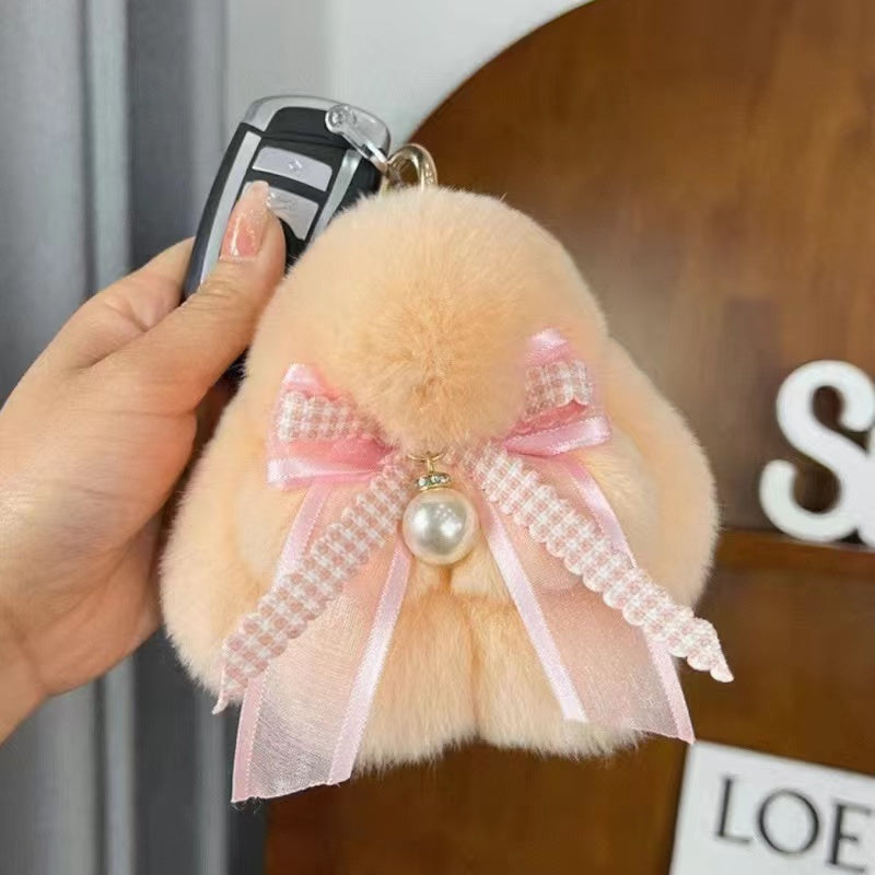 Cute little rabbit fur bow charm keychain