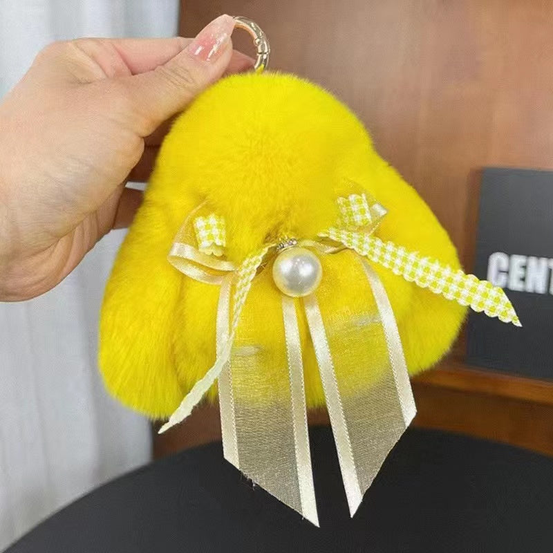 Cute little rabbit fur bow charm keychain