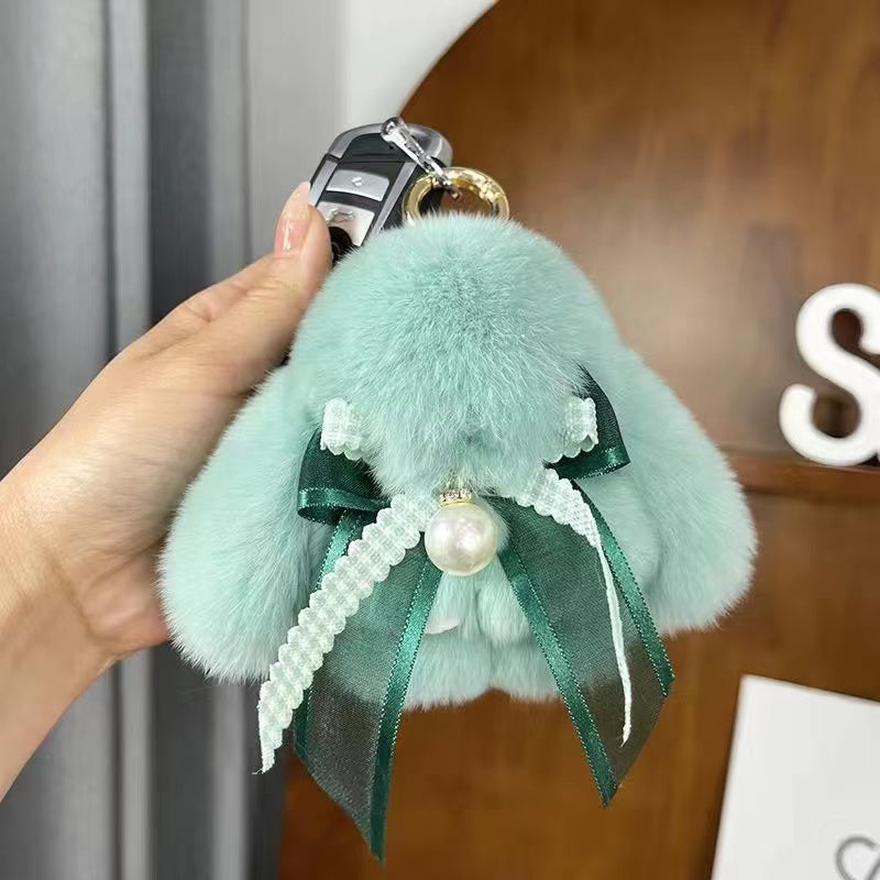 Cute little rabbit fur bow charm keychain