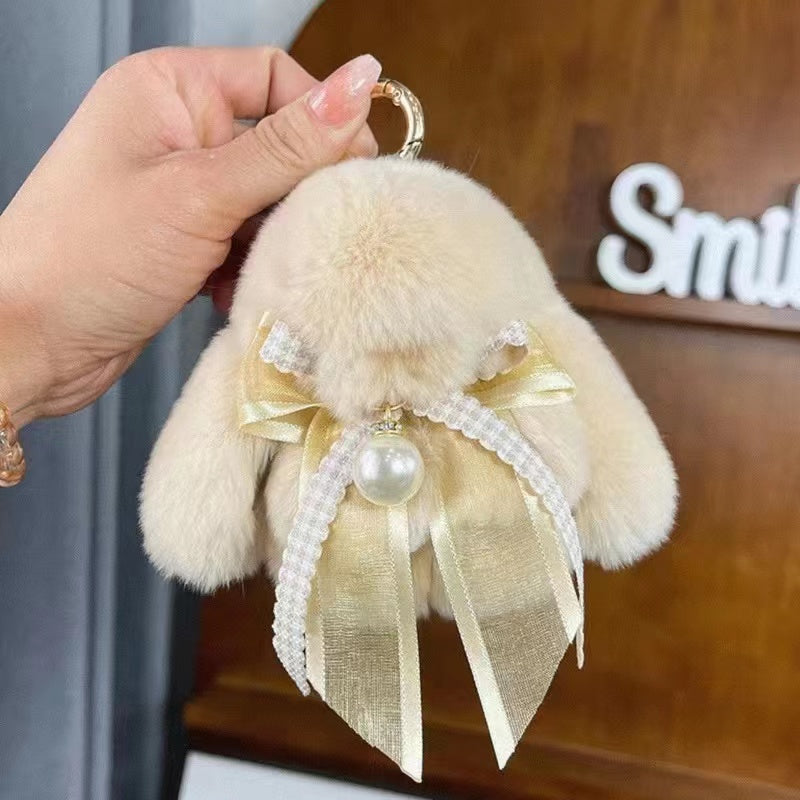 Cute little rabbit fur bow charm keychain