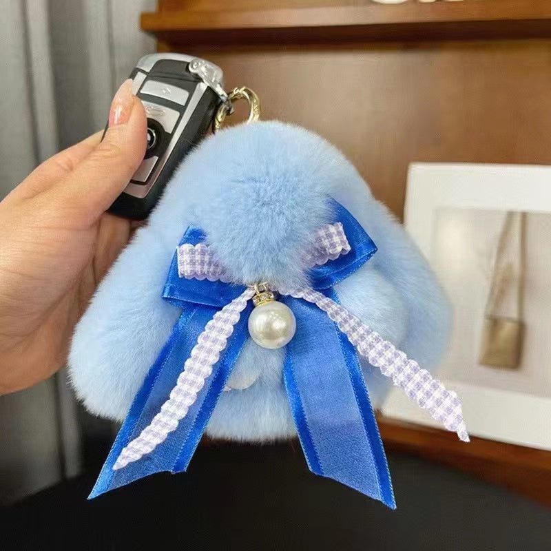 Cute little rabbit fur bow charm keychain