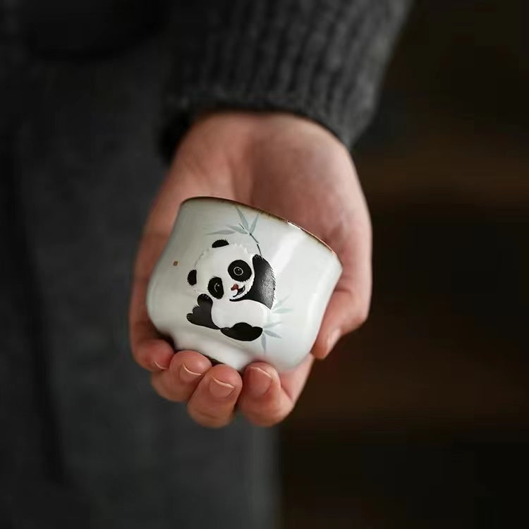 Hand-painted cute panda small tea cup