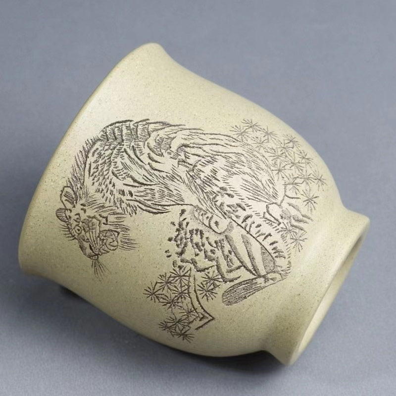 Yixing purple sand cup pure hand-engraved tiger tea cup