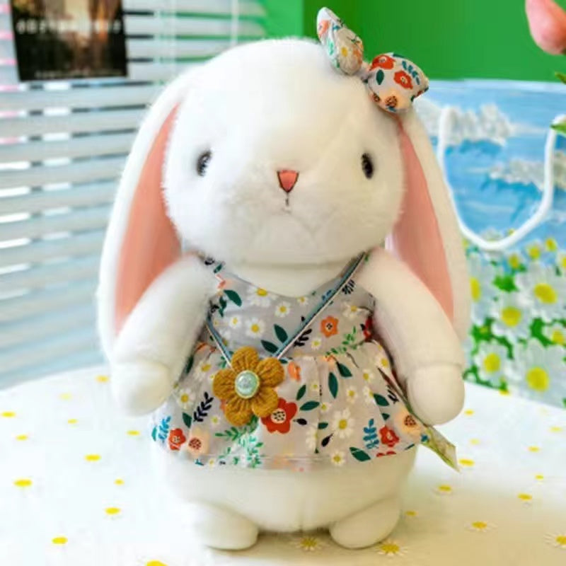 Cute little white rabbit plush toy crushed skirt rabbit