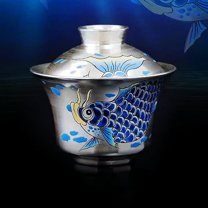 Master Collection----High-grade dragonfish gilt-silver Ercai Gaiwan Tea cup Teapot【M554】