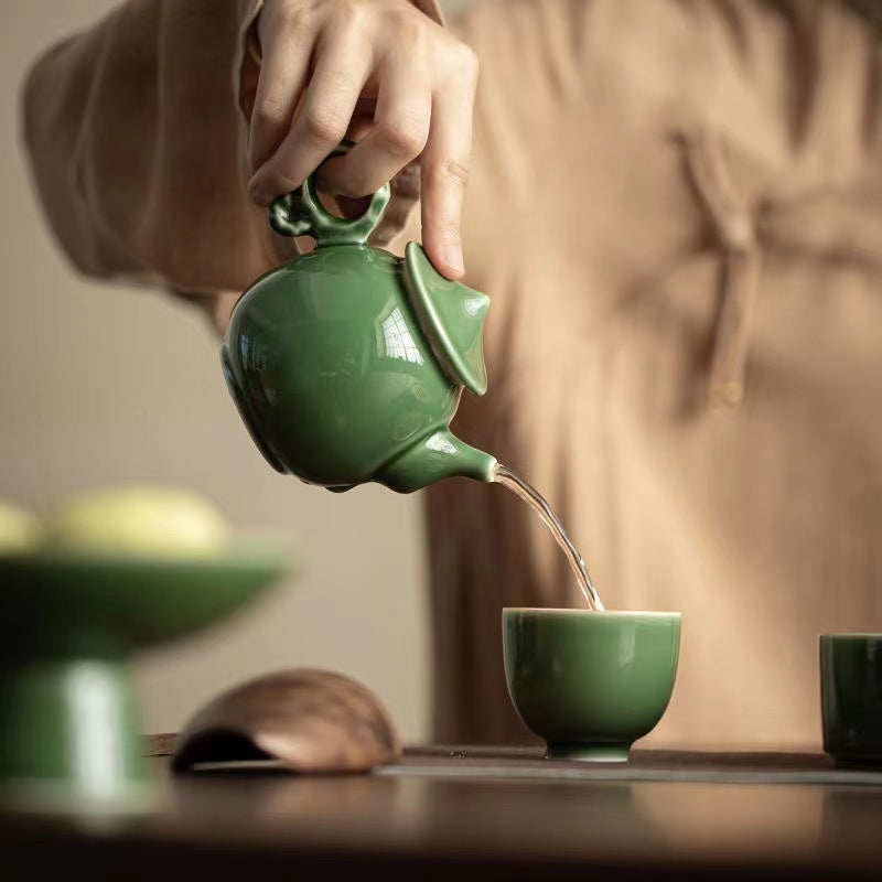 Green Glazed Handmade Ceramic Teapot