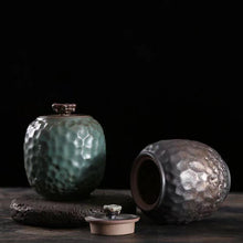 Load image into Gallery viewer, Vintage Gilt Iron Glaze Hammered Tea Cans Tea Jar
