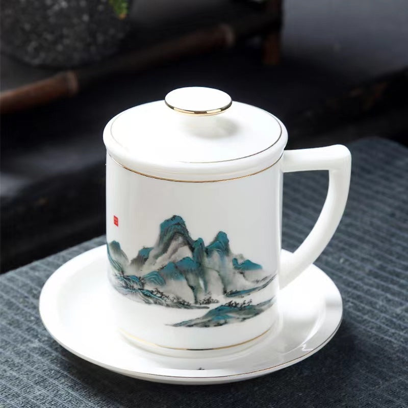 Ceramic tea mug with lid Thousands of miles of rivers and mountains mug