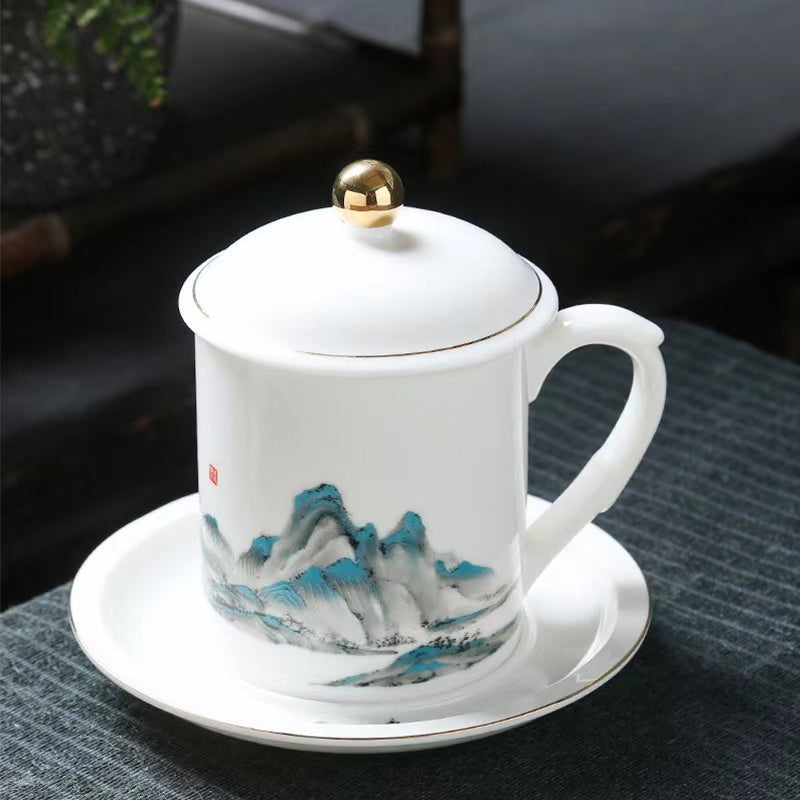 Ceramic tea mug with lid Thousands of miles of rivers and mountains mug