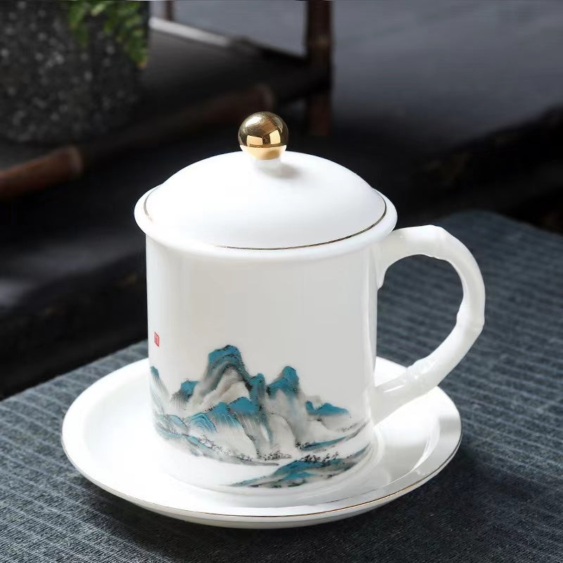 Ceramic tea mug with lid Thousands of miles of rivers and mountains mug