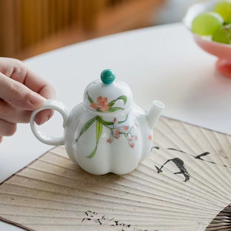 Ceramic pure hand-painted Iris pumpkin pot Teapot