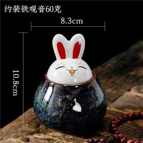 Rabbit mascot six-color kiln ceramic tea jar