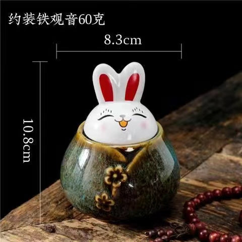 Rabbit mascot six-color kiln ceramic tea jar