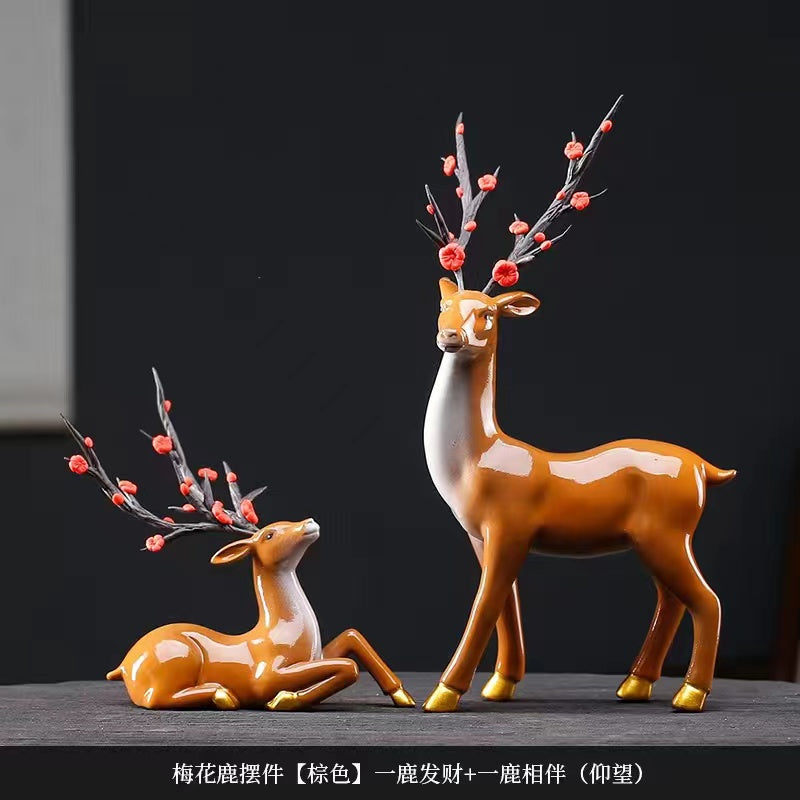 Ceramic Plum Blossom Deer Ornament