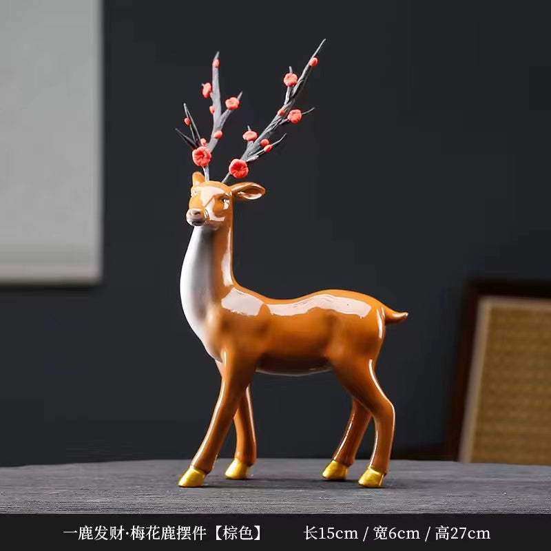 Ceramic Plum Blossom Deer Ornament