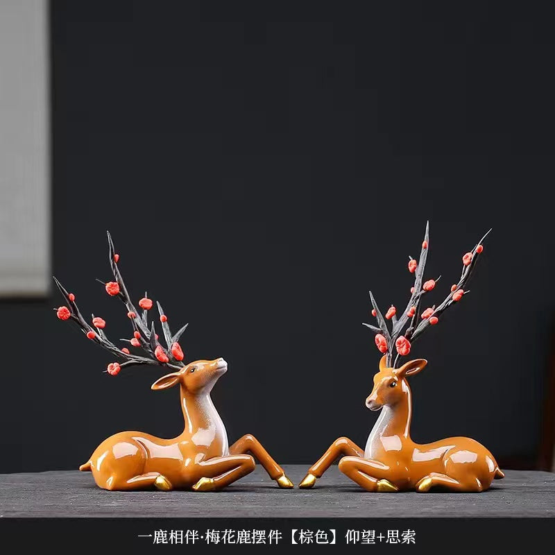 Ceramic Plum Blossom Deer Ornament