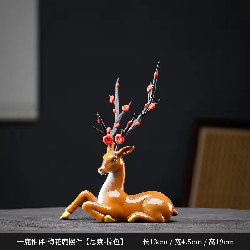 Ceramic Plum Blossom Deer Ornament