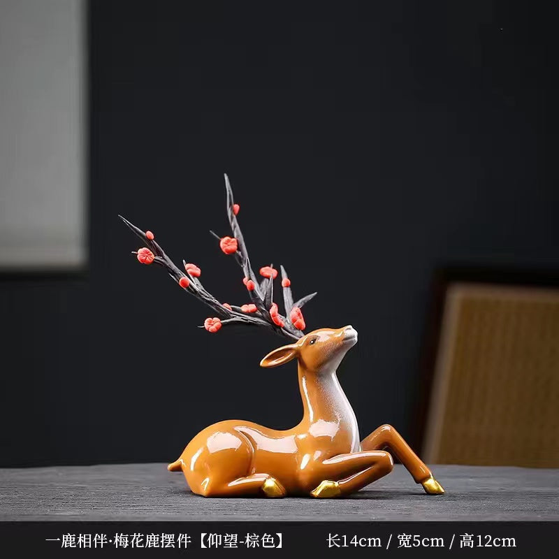 Ceramic Plum Blossom Deer Ornament