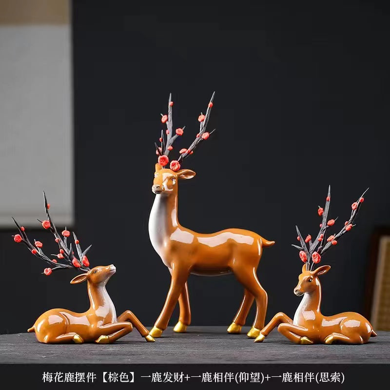 Ceramic Plum Blossom Deer Ornament