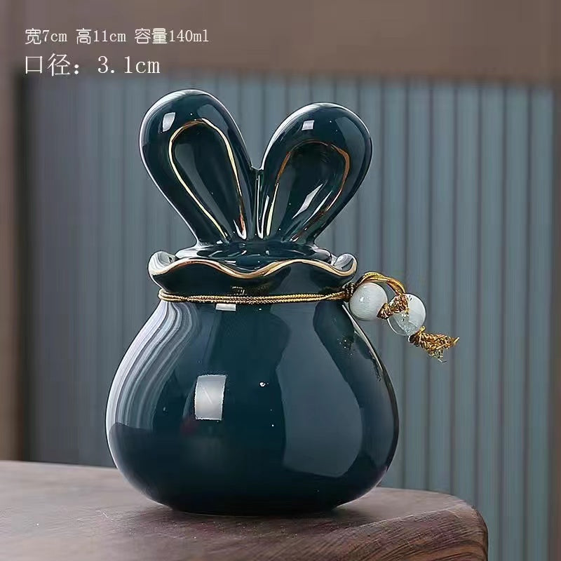 Ceramic sealed rabbit ears storage jar