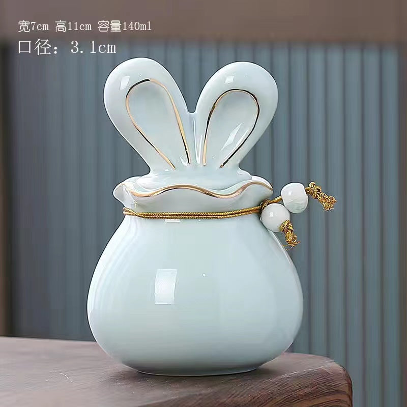 Ceramic sealed rabbit ears storage jar