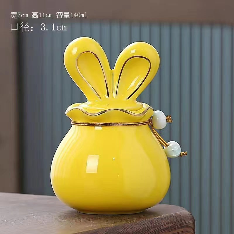 Ceramic sealed rabbit ears storage jar