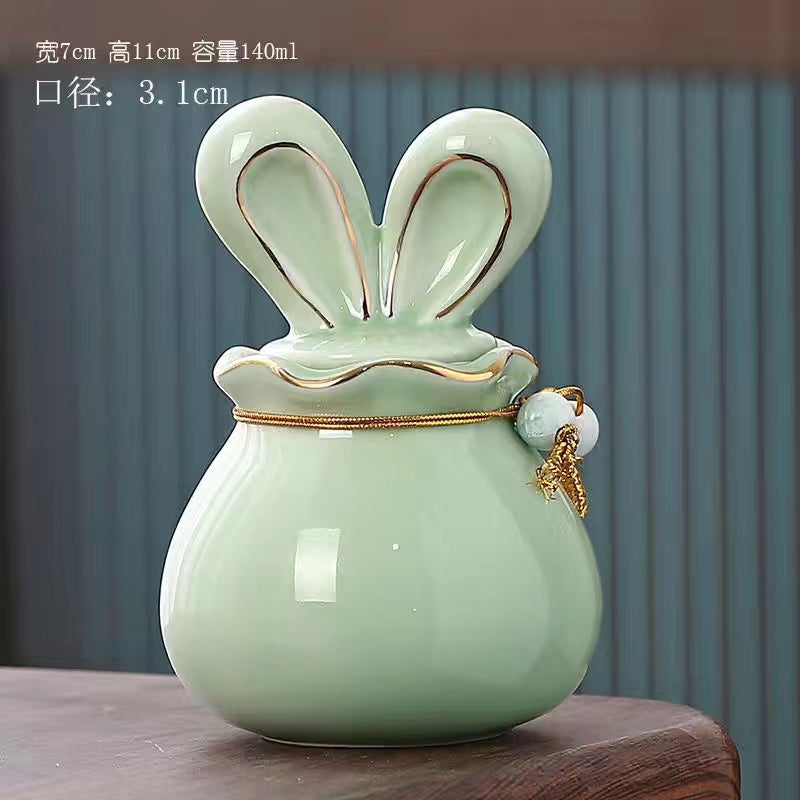 Ceramic sealed rabbit ears storage jar