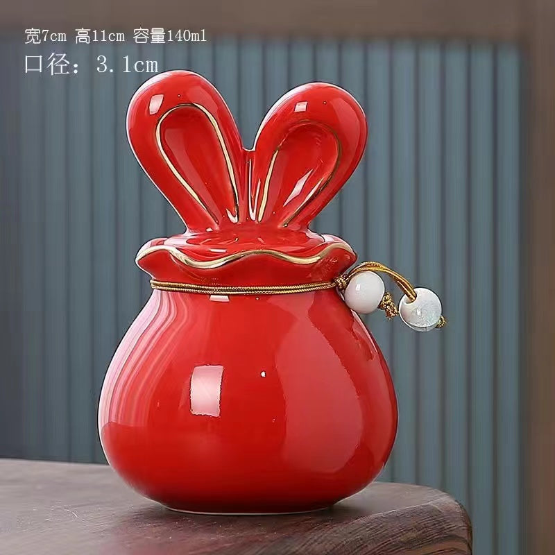 Ceramic sealed rabbit ears storage jar