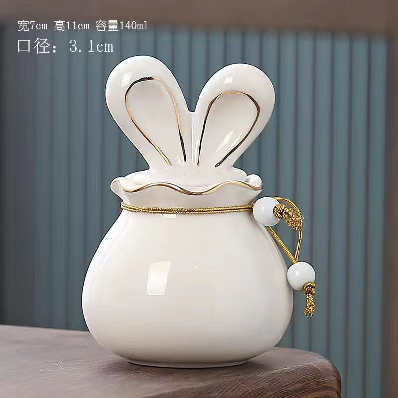 Ceramic sealed rabbit ears storage jar