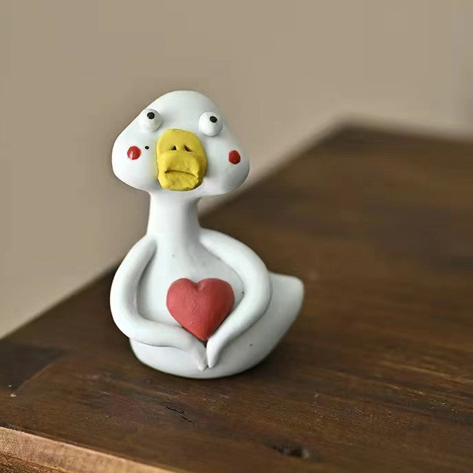 Jingdezhen hand-kneaded ceramic duck small ornaments tea pet