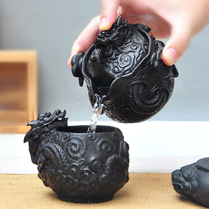 Master Collection----Natural moraine rock dragon pot carved in stone teapot/ Teacup【M573】