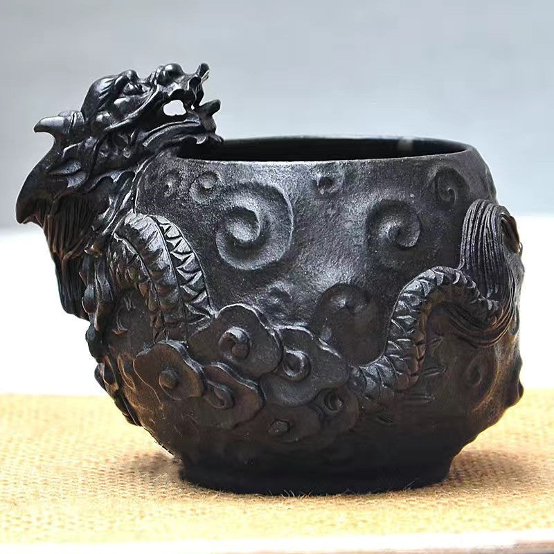 Master Collection----Natural moraine rock dragon pot carved in stone teapot/ Teacup【M573】