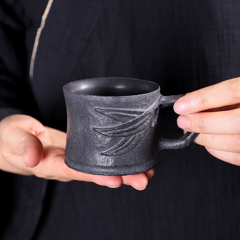 BEMY Master Collection----Natural moraine rock hand-carved cup with bamboo handle【M582】