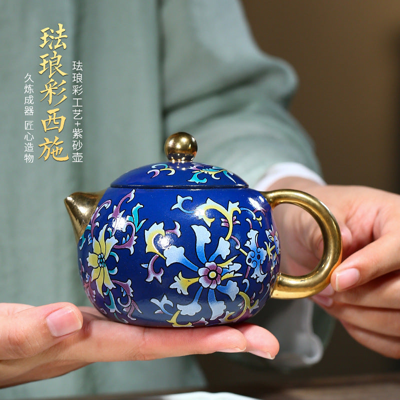 Purple clay enamel color Xishi teapot/teacup set